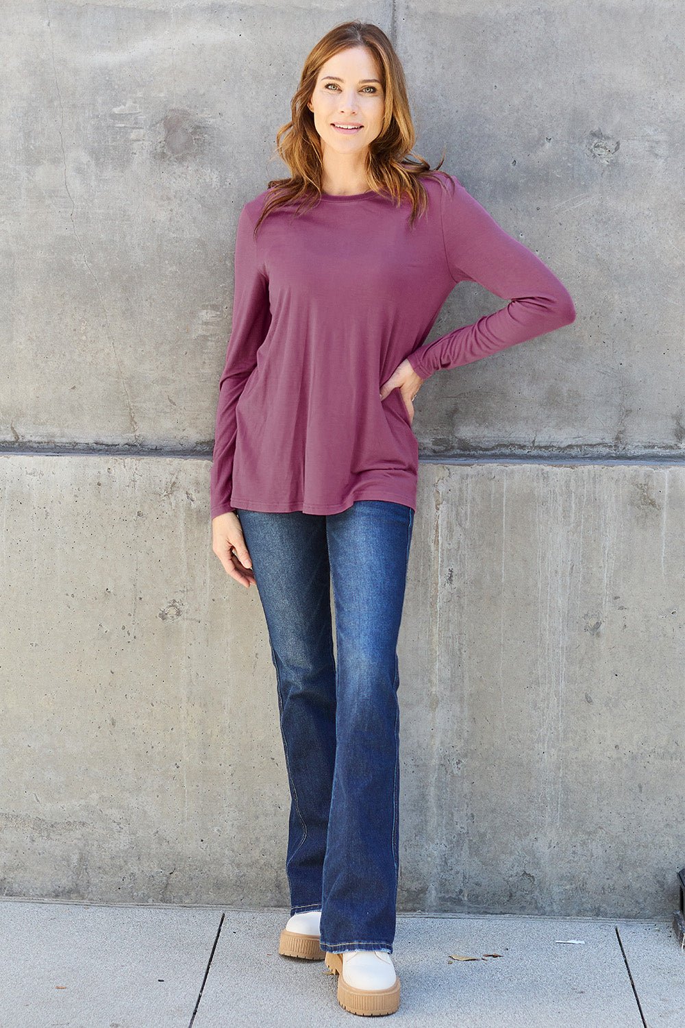 Basic Bae Full Size Round Neck Long Sleeve Top - Runway Regalia