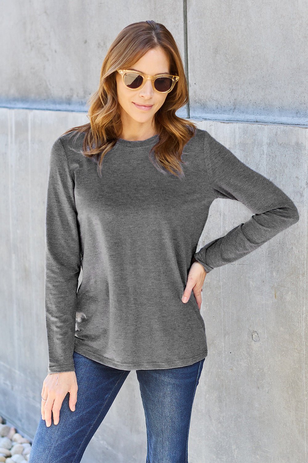 Basic Bae Full Size Round Neck Long Sleeve Top - Runway Regalia