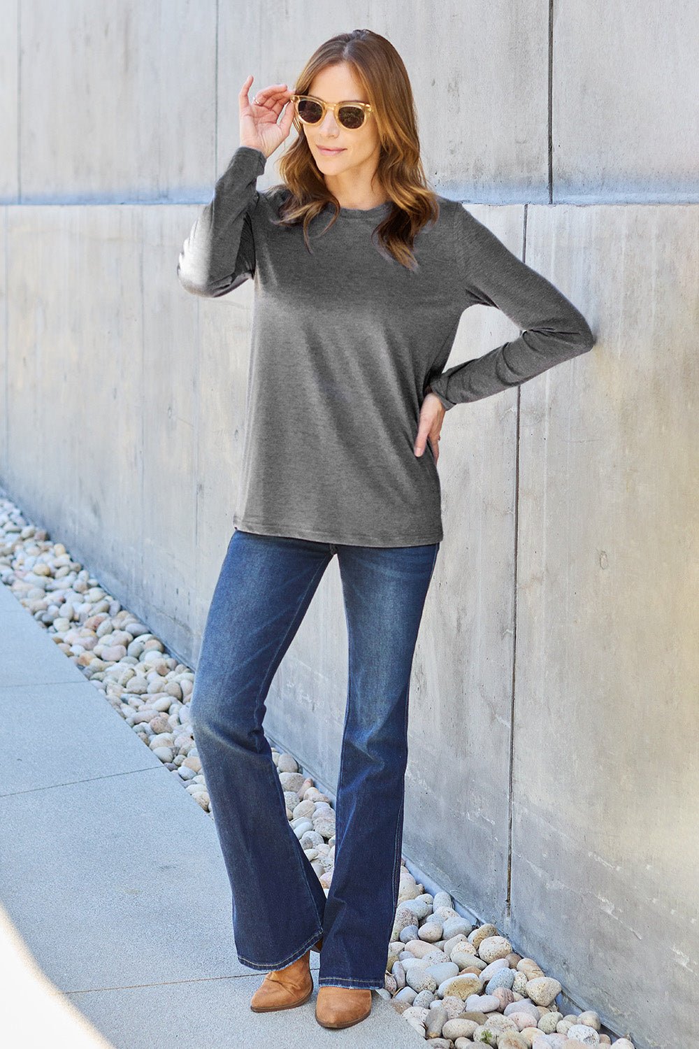 Basic Bae Full Size Round Neck Long Sleeve Top - Runway Regalia