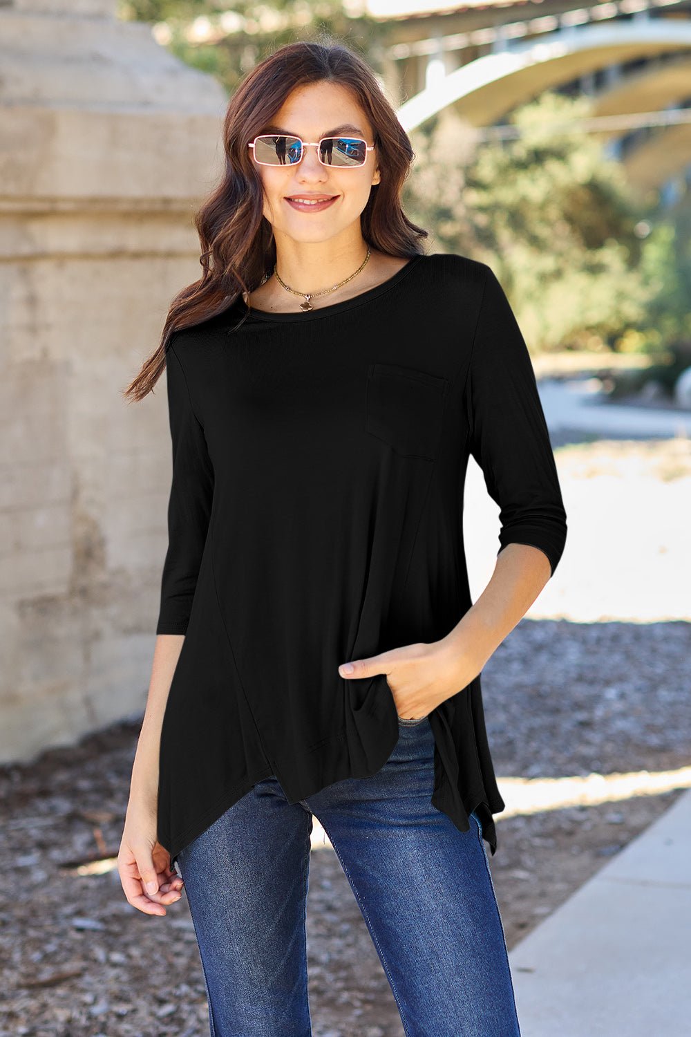 Basic Bae Full Size Round Neck Pocketed T-Shirt - Runway Regalia