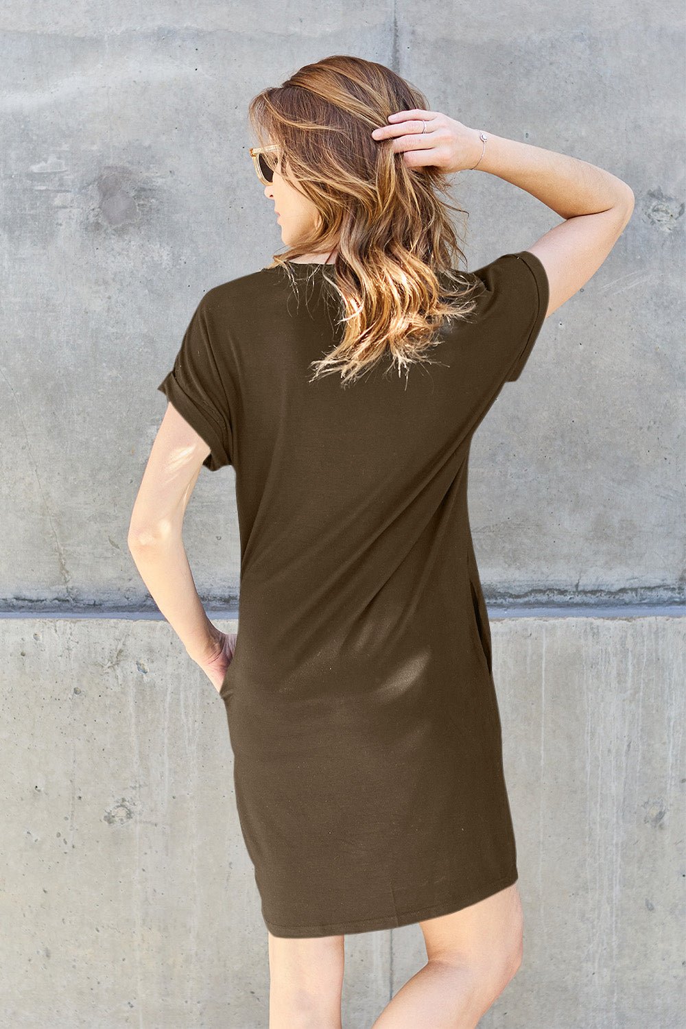 Basic Bae Full Size Round Neck Short Sleeve Dress with Pockets - Runway Regalia