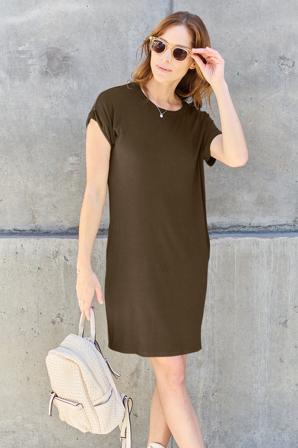 Basic Bae Full Size Round Neck Short Sleeve Dress with Pockets - Runway Regalia