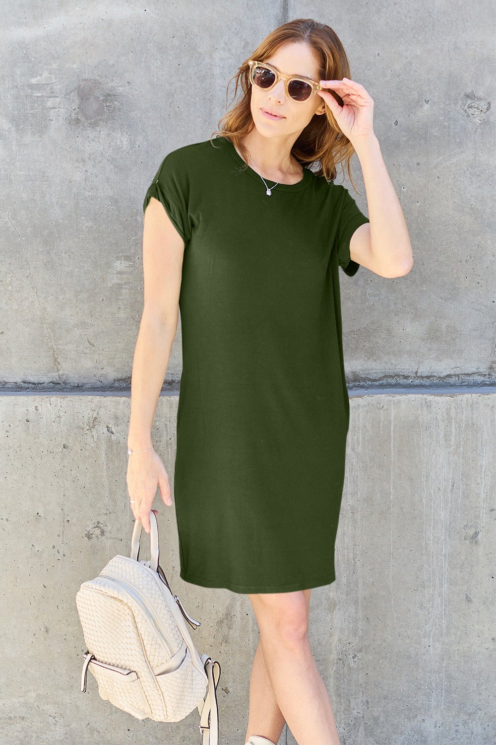 Basic Bae Full Size Round Neck Short Sleeve Dress with Pockets - Runway Regalia