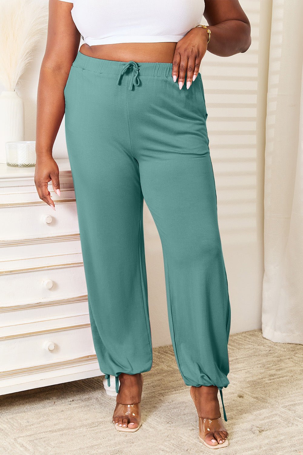 Basic Bae Full Size Soft Rayon Drawstring Waist Pants with Pockets - Runway Regalia