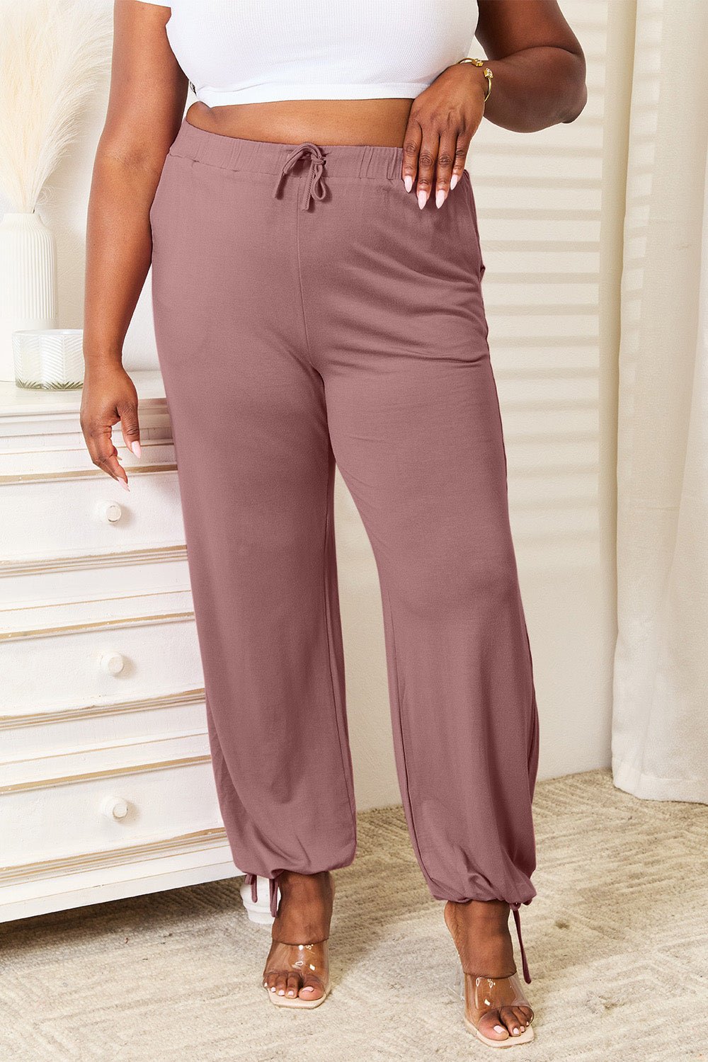 Basic Bae Full Size Soft Rayon Drawstring Waist Pants with Pockets - Runway Regalia