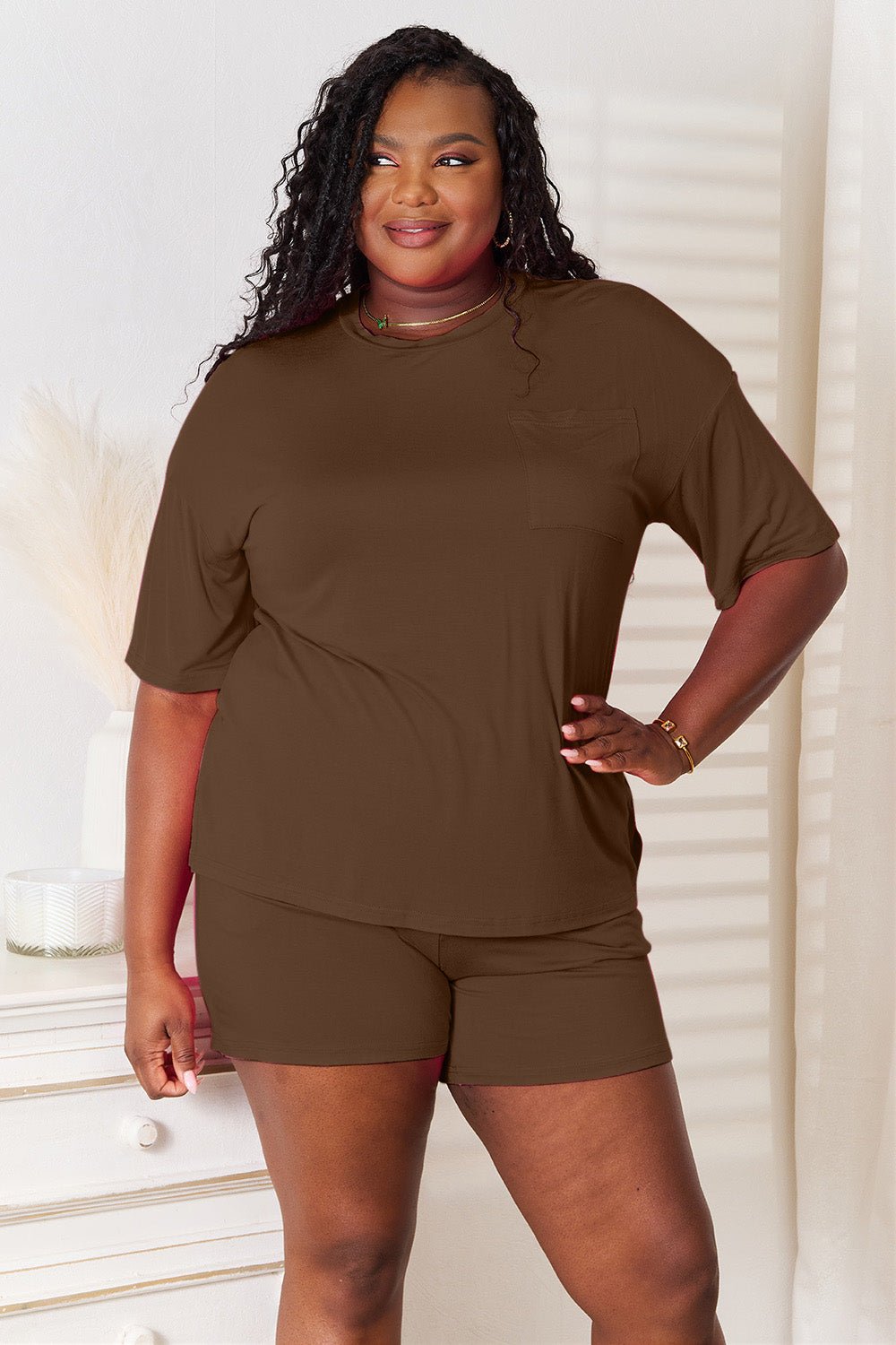 Basic Bae Full Size Soft Rayon Half Sleeve Top and Shorts Set - Runway Regalia