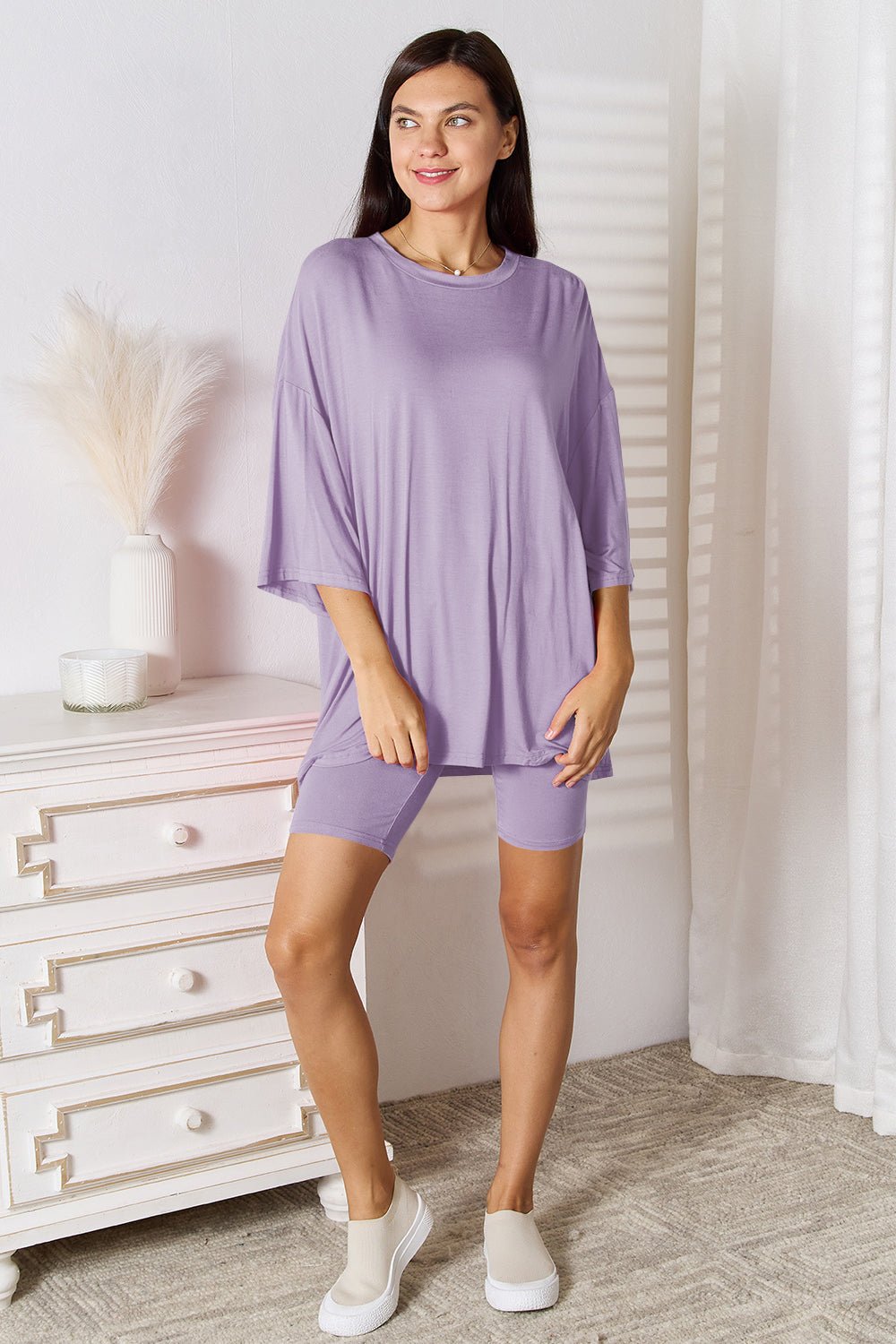 Basic Bae Full Size Soft Rayon Three - Quarter Sleeve Top and Shorts Set - Runway Regalia