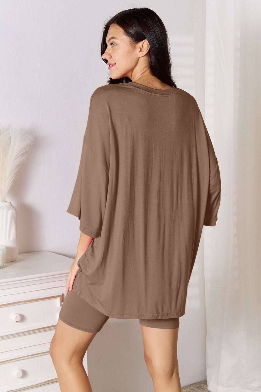 Basic Bae Full Size Soft Rayon Three - Quarter Sleeve Top and Shorts Set - Runway Regalia