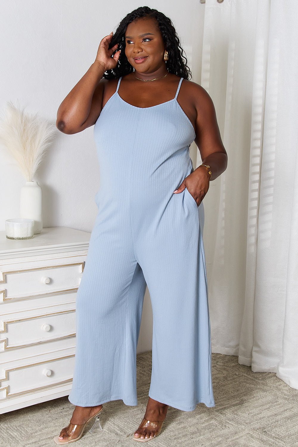 Basic Bae Full Size Spaghetti Strap V - Neck Jumpsuit - Runway Regalia