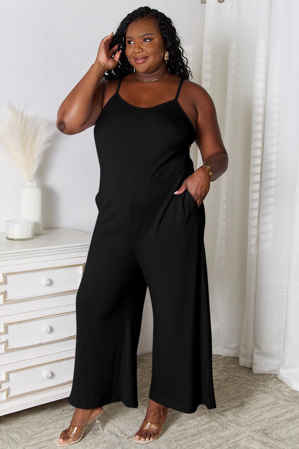 Basic Bae Full Size Spaghetti Strap V - Neck Jumpsuit - Runway Regalia