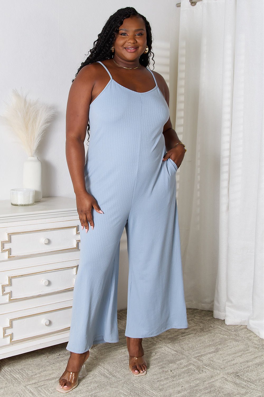 Basic Bae Full Size Spaghetti Strap V - Neck Jumpsuit - Runway Regalia