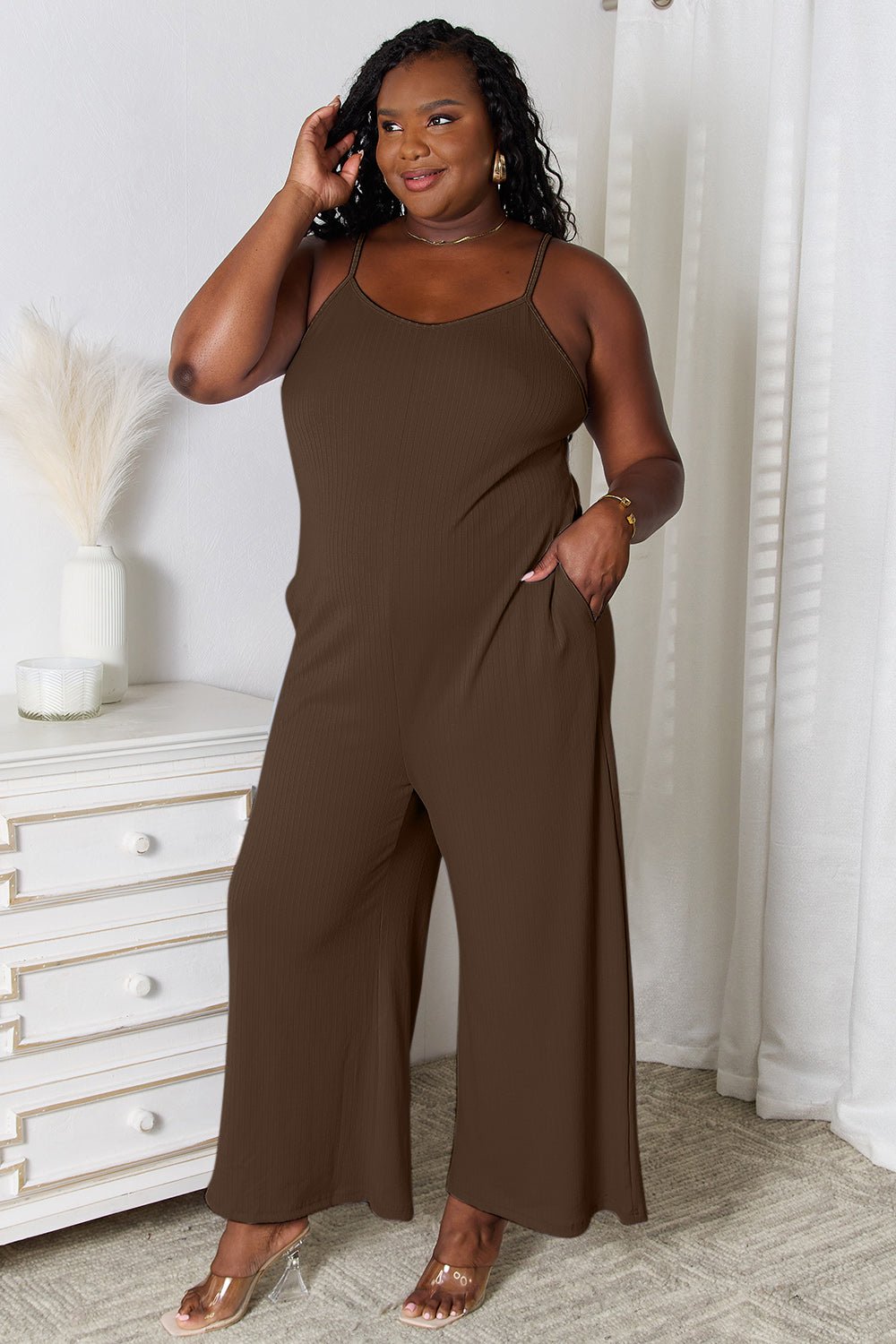 Basic Bae Full Size Spaghetti Strap V - Neck Jumpsuit - Runway Regalia