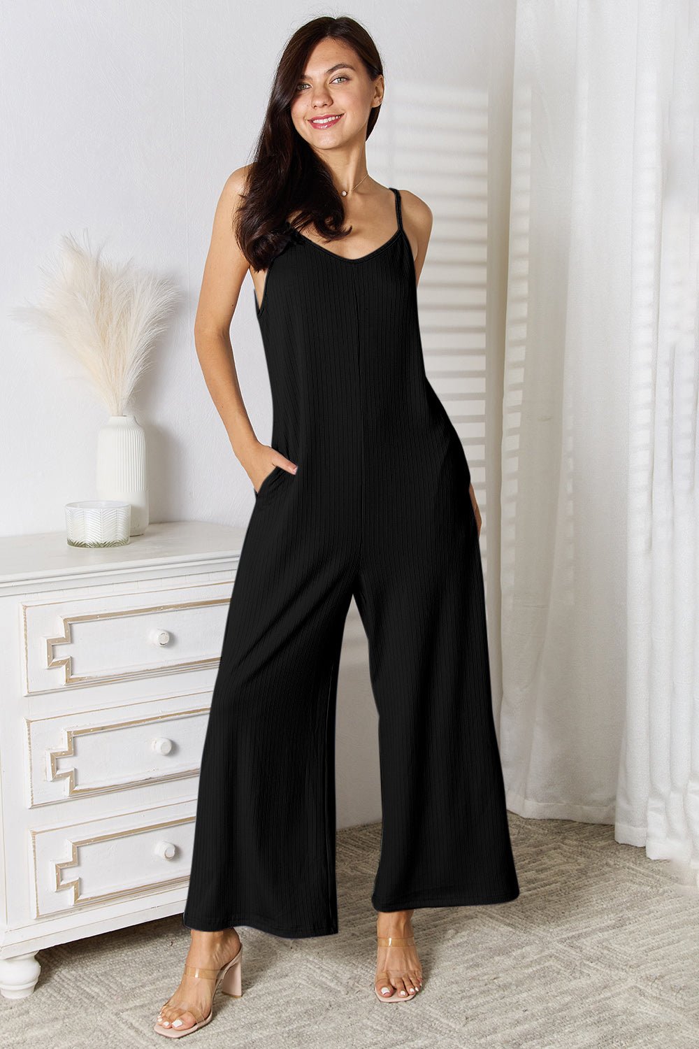 Basic Bae Full Size Spaghetti Strap V - Neck Jumpsuit - Runway Regalia