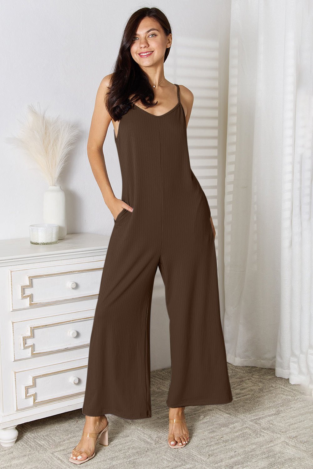 Basic Bae Full Size Spaghetti Strap V - Neck Jumpsuit - Runway Regalia