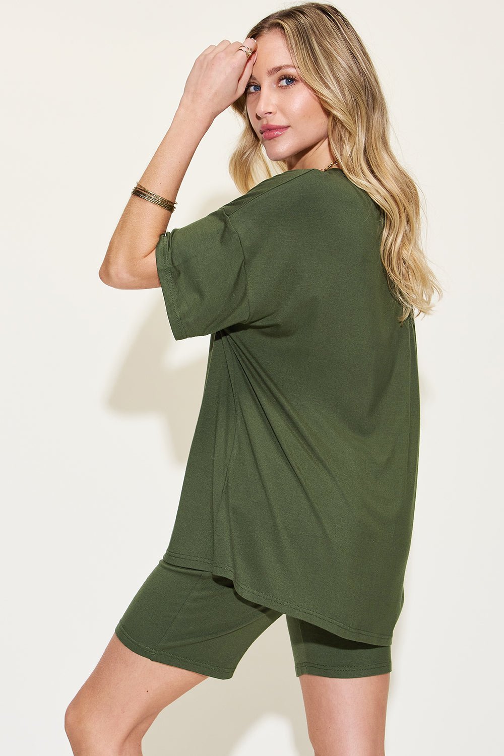 Basic Bae Full Size V - Neck Drop Shoulder T-Shirt and Shorts Set - Runway Regalia