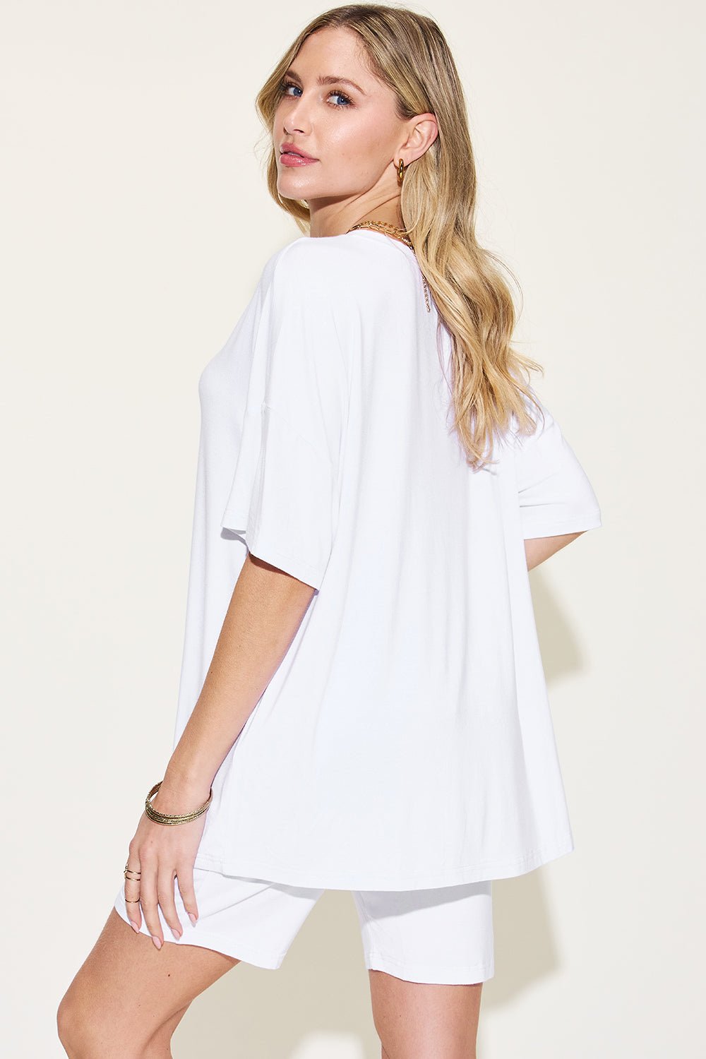 Basic Bae Full Size V - Neck Drop Shoulder T-Shirt and Shorts Set - Runway Regalia