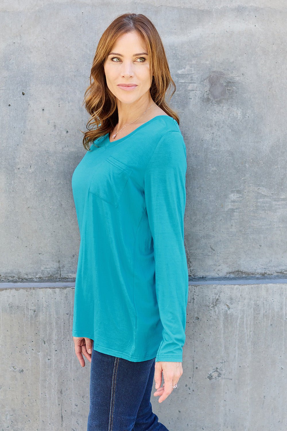 Basic Bae Full Size V - Neck Long Sleeve Top - Runway Regalia