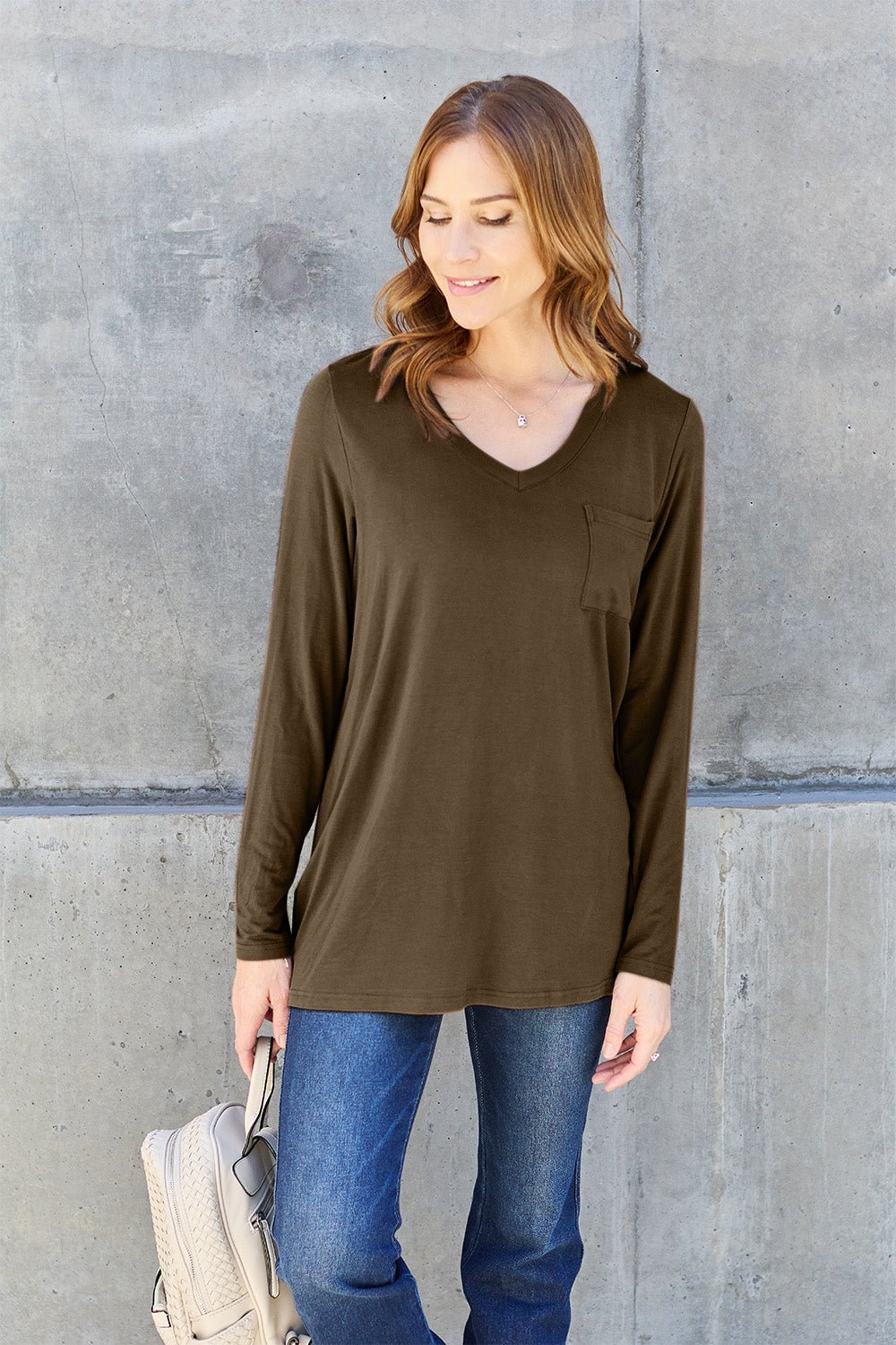 Basic Bae Full Size V - Neck Long Sleeve Top - Runway Regalia