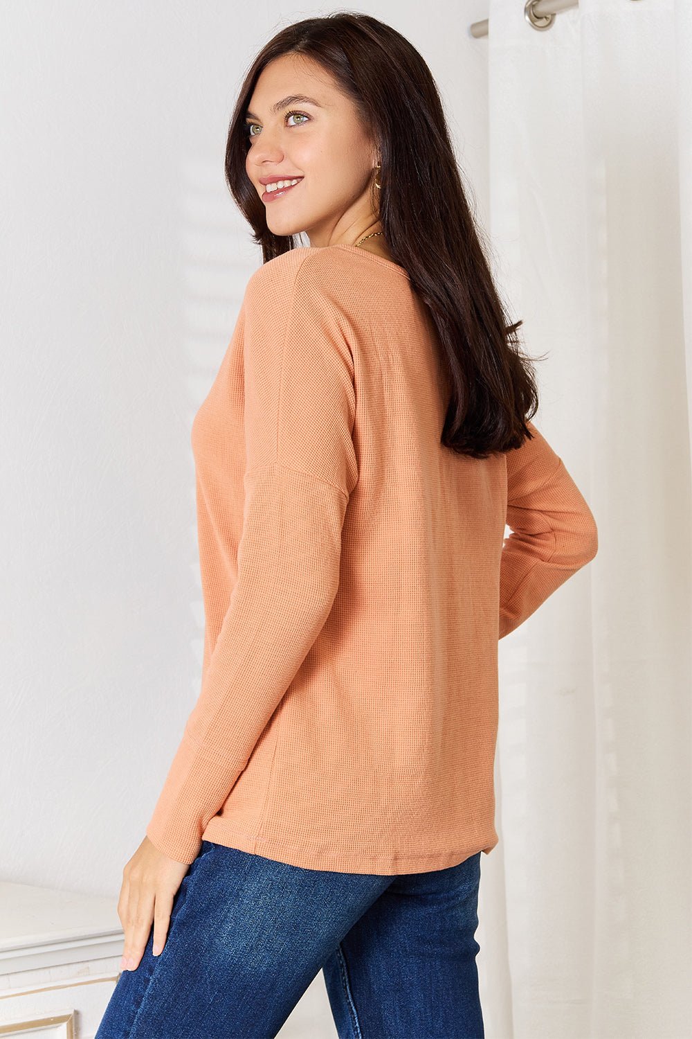 Basic Bae Half Button Long Sleeve Top - Runway Regalia