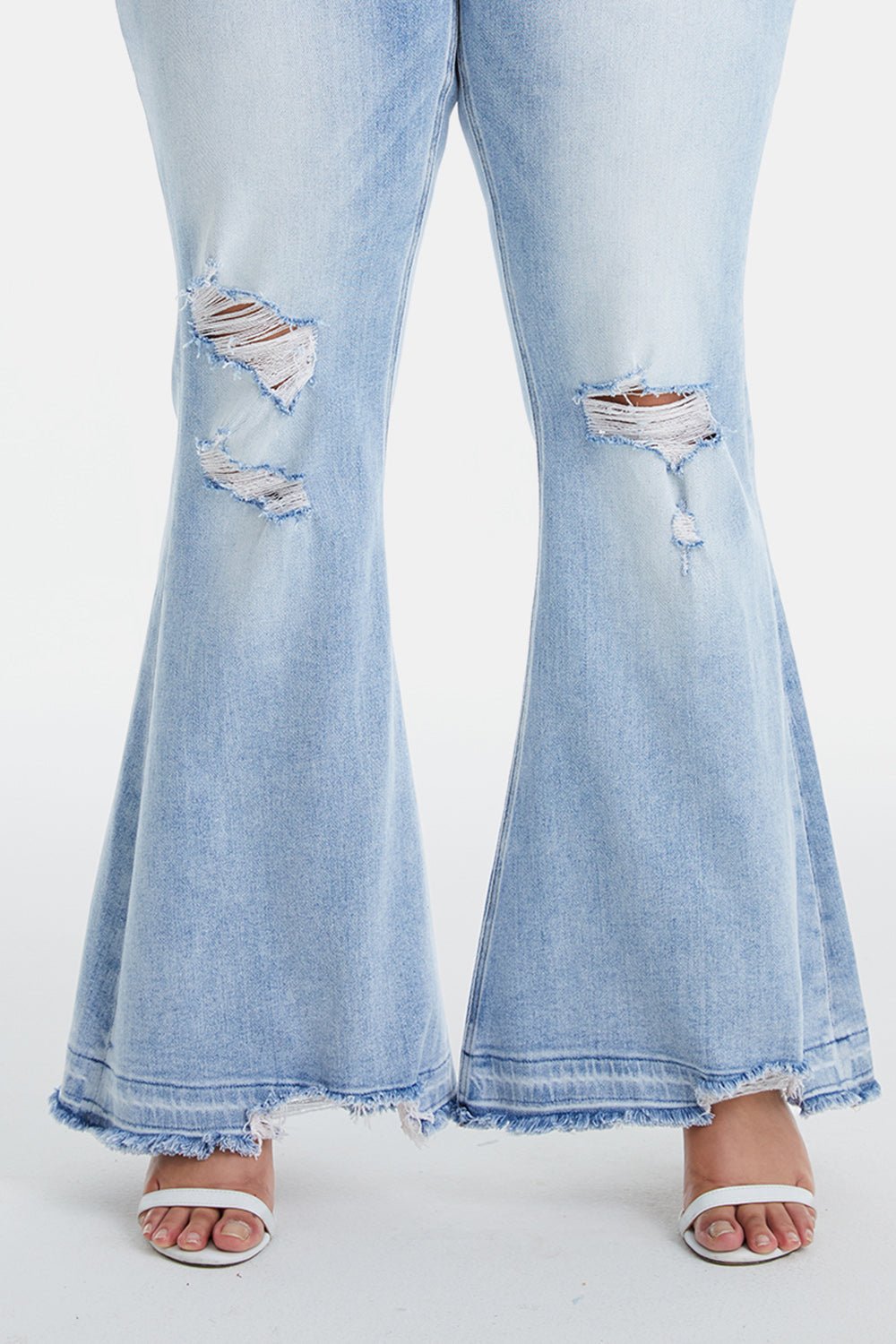 BAYEAS Full Size Distressed Raw Hem High Waist Flare Jeans - Runway Regalia