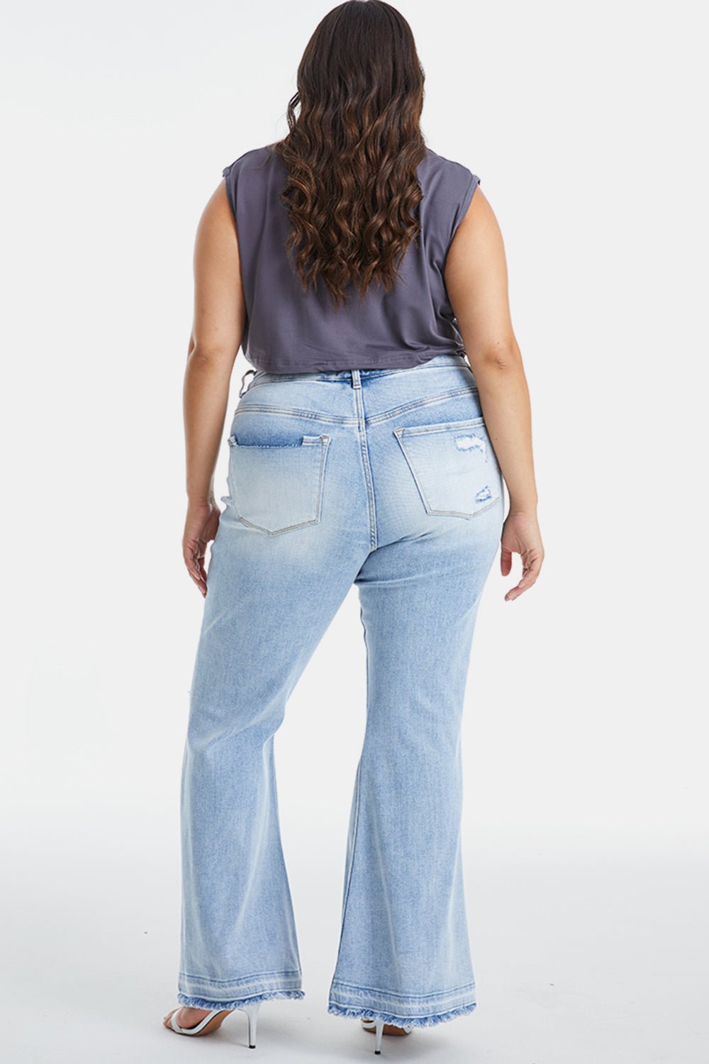 BAYEAS Full Size Distressed Raw Hem High Waist Flare Jeans - Runway Regalia