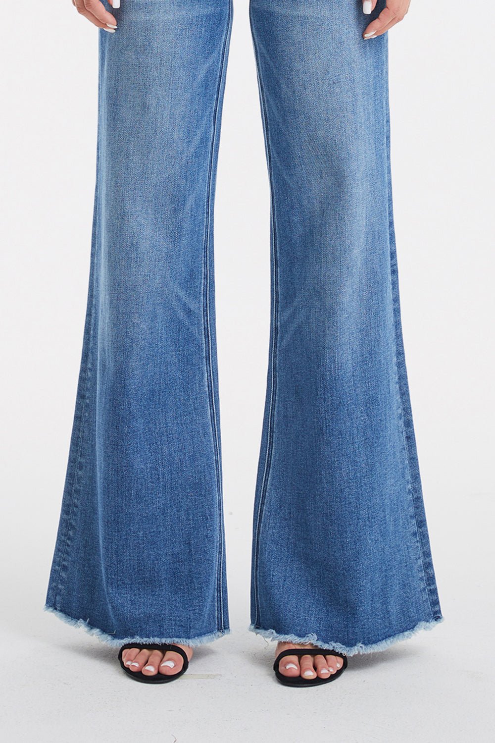 BAYEAS Full Size High Waist Button - Fly Raw Hem Wide Leg Jeans - Runway Regalia