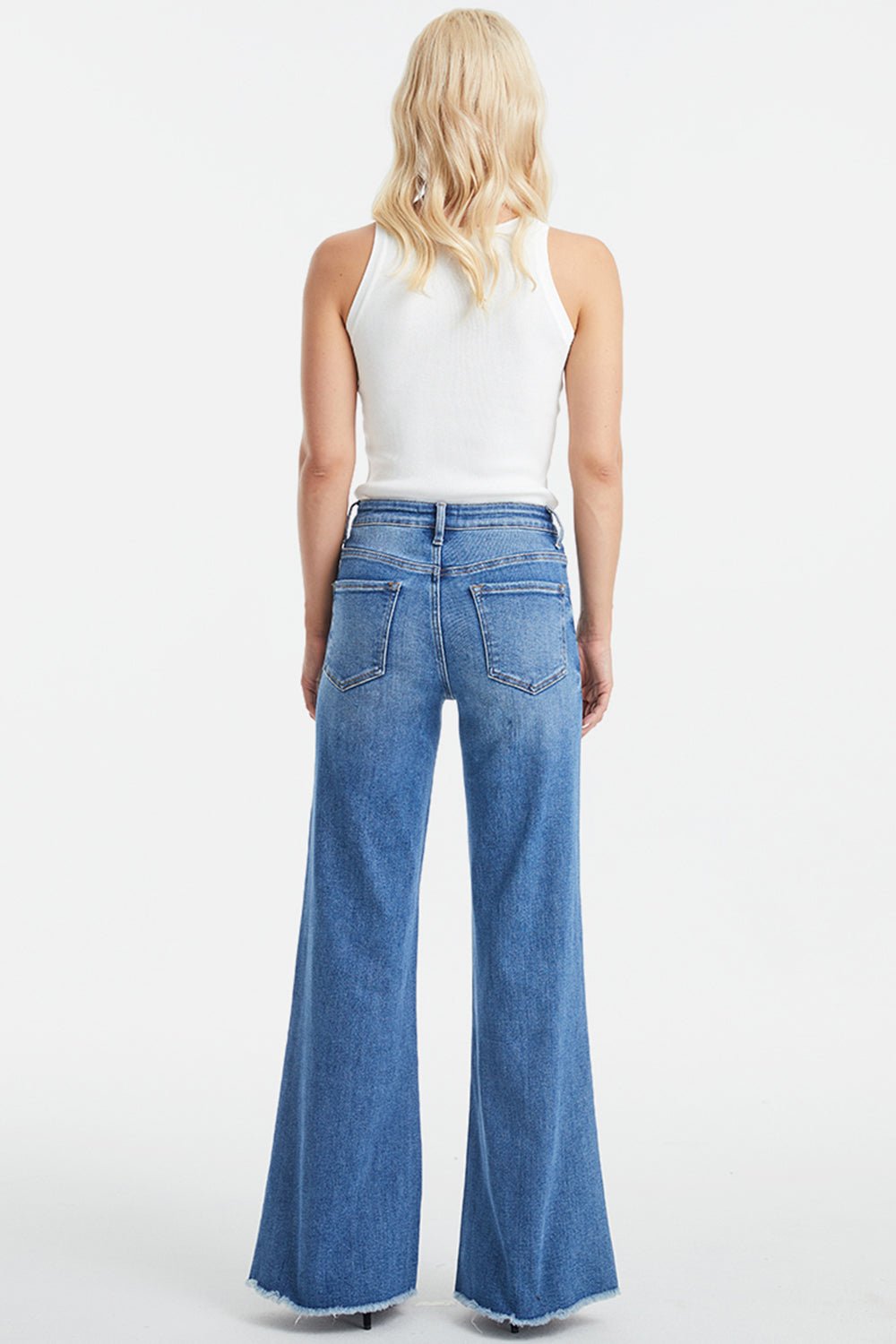 BAYEAS Full Size High Waist Button - Fly Raw Hem Wide Leg Jeans - Runway Regalia