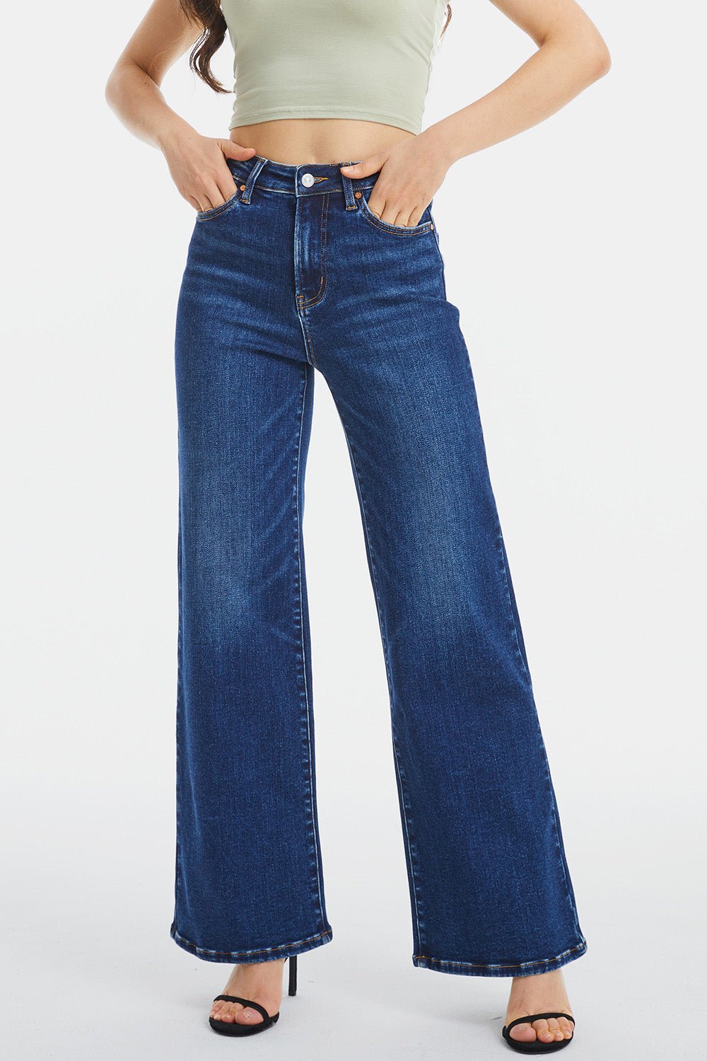 BAYEAS Full Size High Waist Cat's Whisker Wide Leg Jeans - Runway Regalia