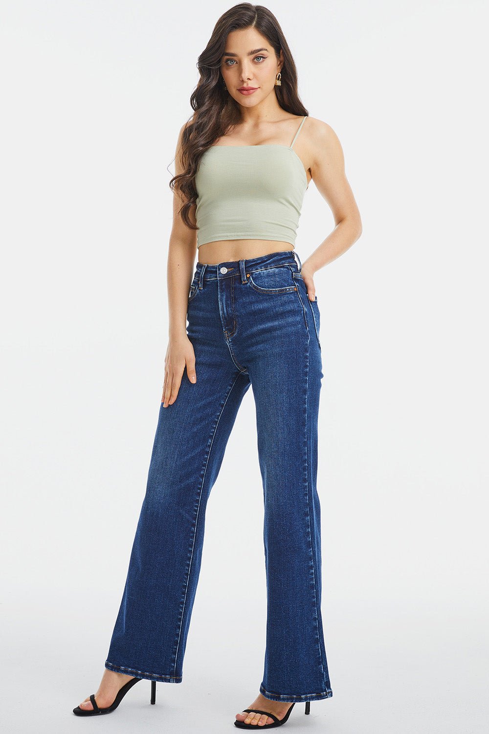 BAYEAS Full Size High Waist Cat's Whisker Wide Leg Jeans - Runway Regalia