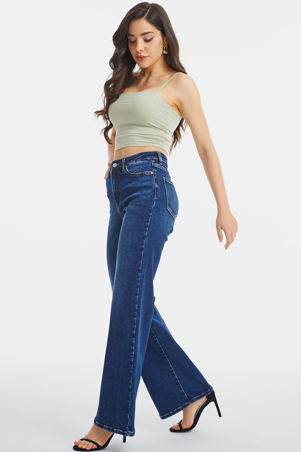 BAYEAS Full Size High Waist Cat's Whisker Wide Leg Jeans - Runway Regalia