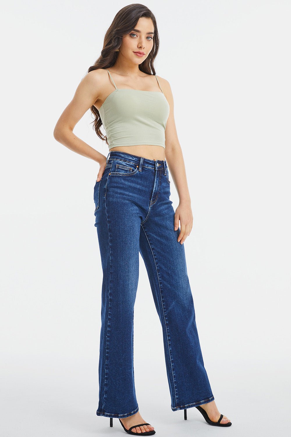 BAYEAS Full Size High Waist Cat's Whisker Wide Leg Jeans - Runway Regalia