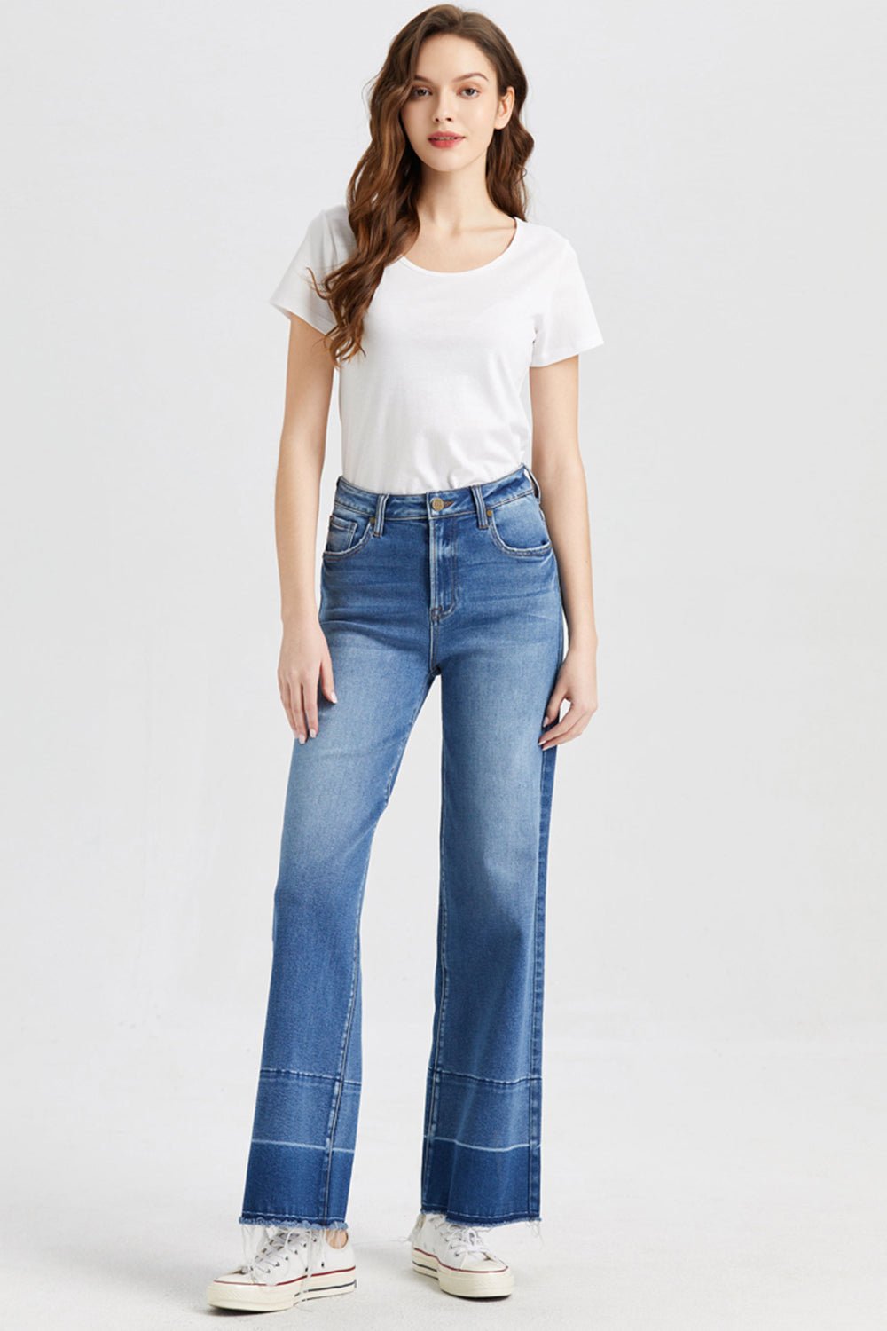 BAYEAS Full Size High Waist Cat's Whisker Wide Leg Jeans - Runway Regalia