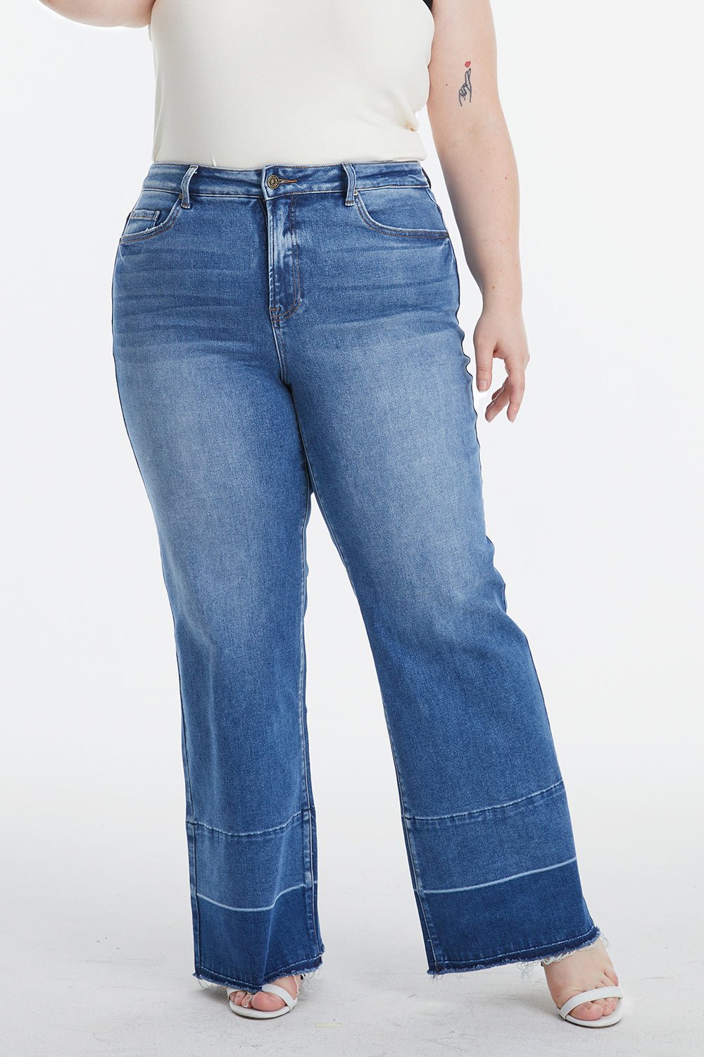 BAYEAS Full Size High Waist Cat's Whisker Wide Leg Jeans - Runway Regalia