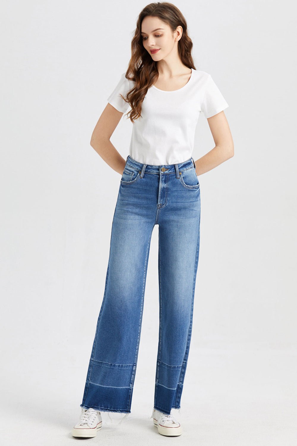 BAYEAS Full Size High Waist Cat's Whisker Wide Leg Jeans - Runway Regalia