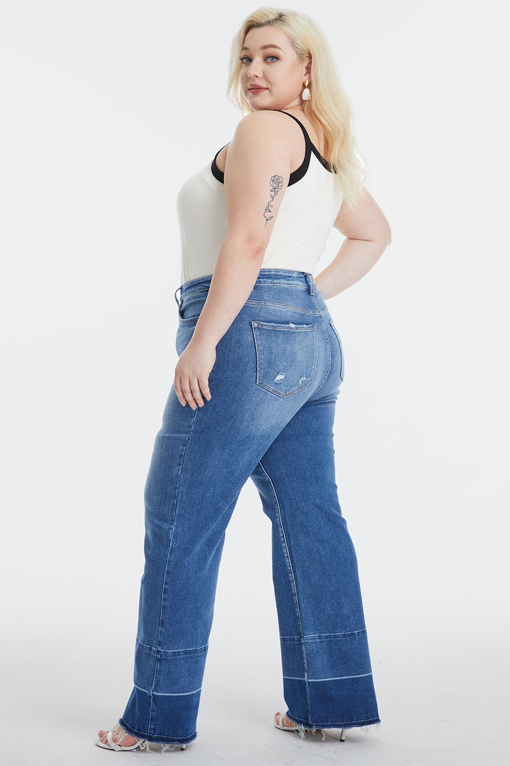 BAYEAS Full Size High Waist Cat's Whisker Wide Leg Jeans - Runway Regalia