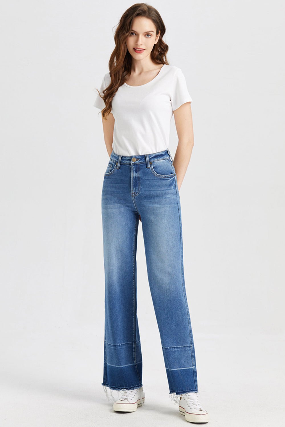 BAYEAS Full Size High Waist Cat's Whisker Wide Leg Jeans - Runway Regalia