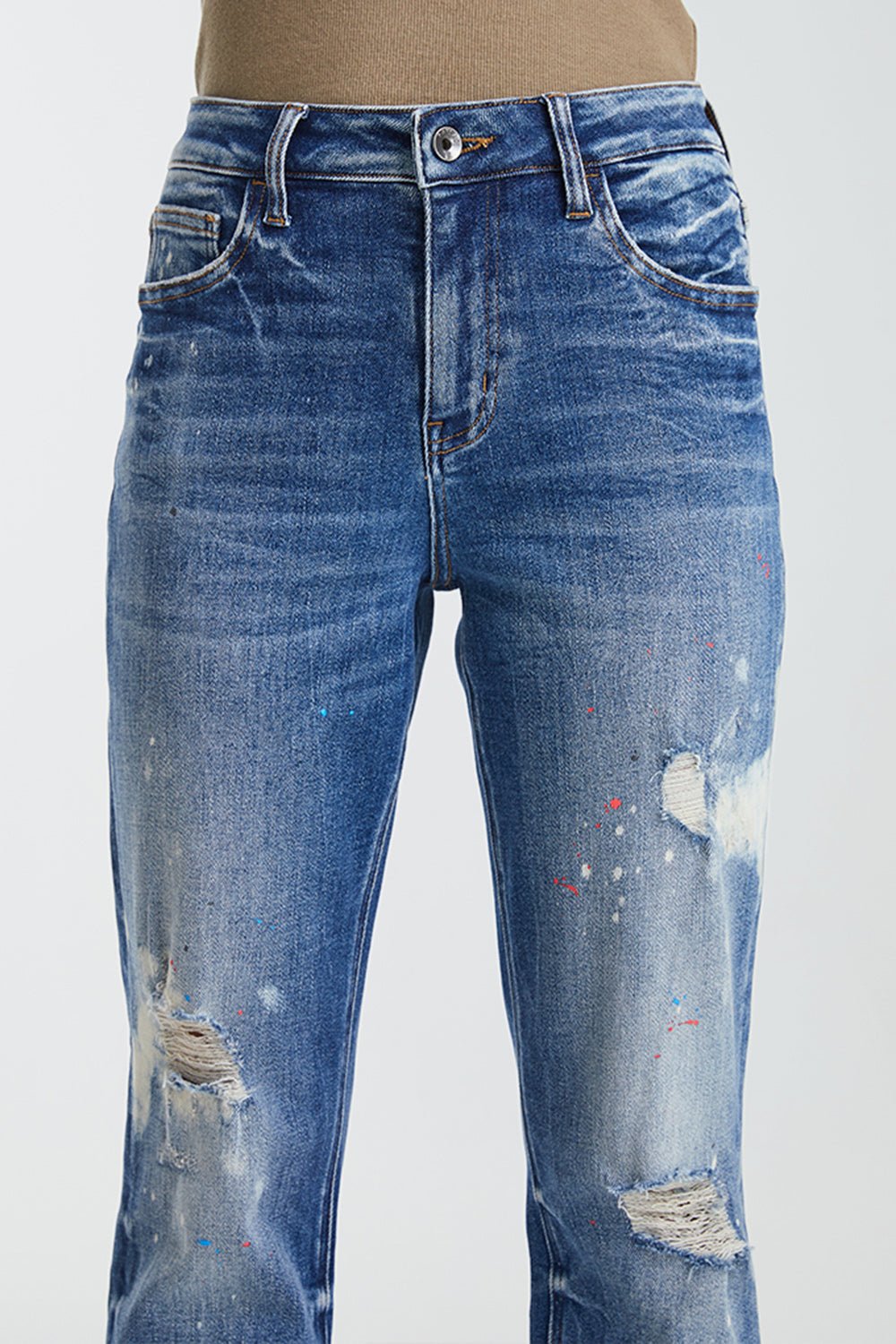 BAYEAS Full Size High Waist Distressed Paint Splatter Pattern Jeans - Runway Regalia