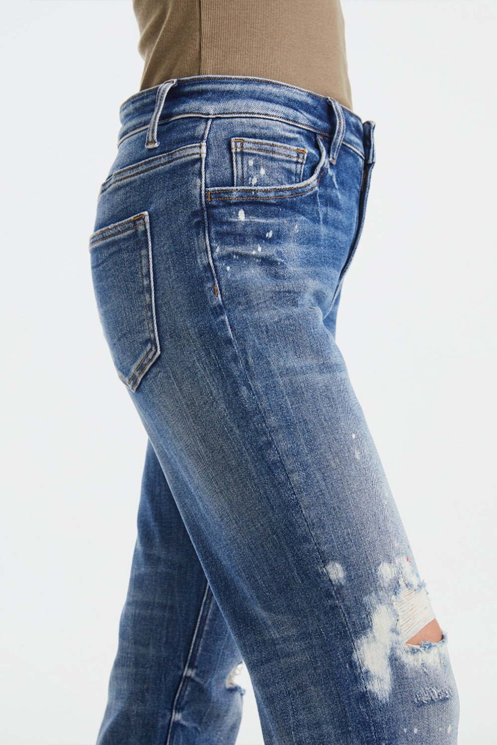 BAYEAS Full Size High Waist Distressed Paint Splatter Pattern Jeans - Runway Regalia