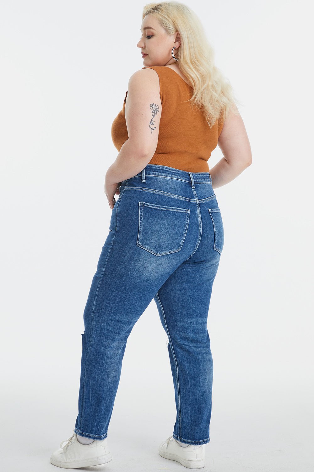 BAYEAS Full Size High Waist Distressed Washed Cropped Mom Jeans - Runway Regalia