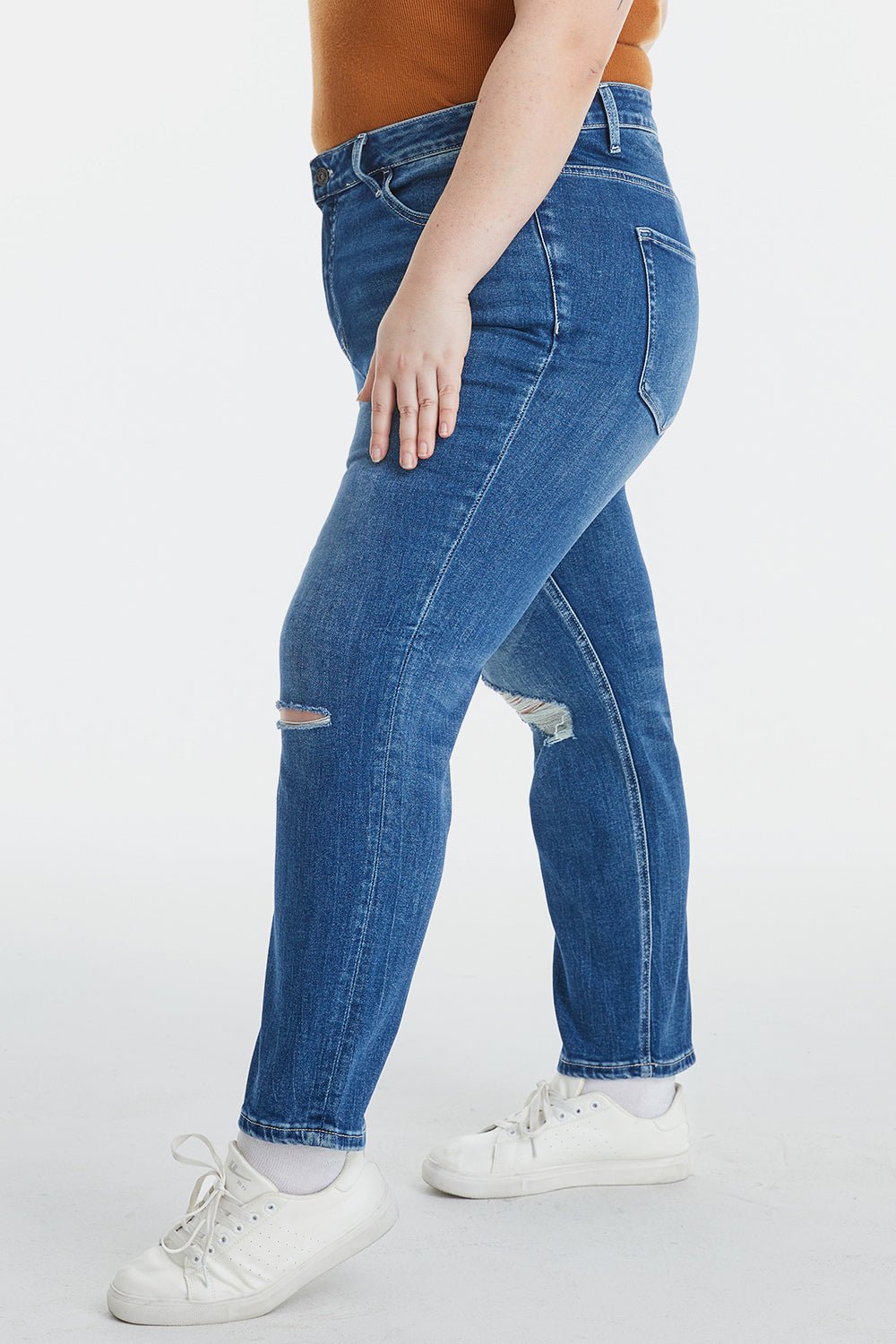 BAYEAS Full Size High Waist Distressed Washed Cropped Mom Jeans - Runway Regalia