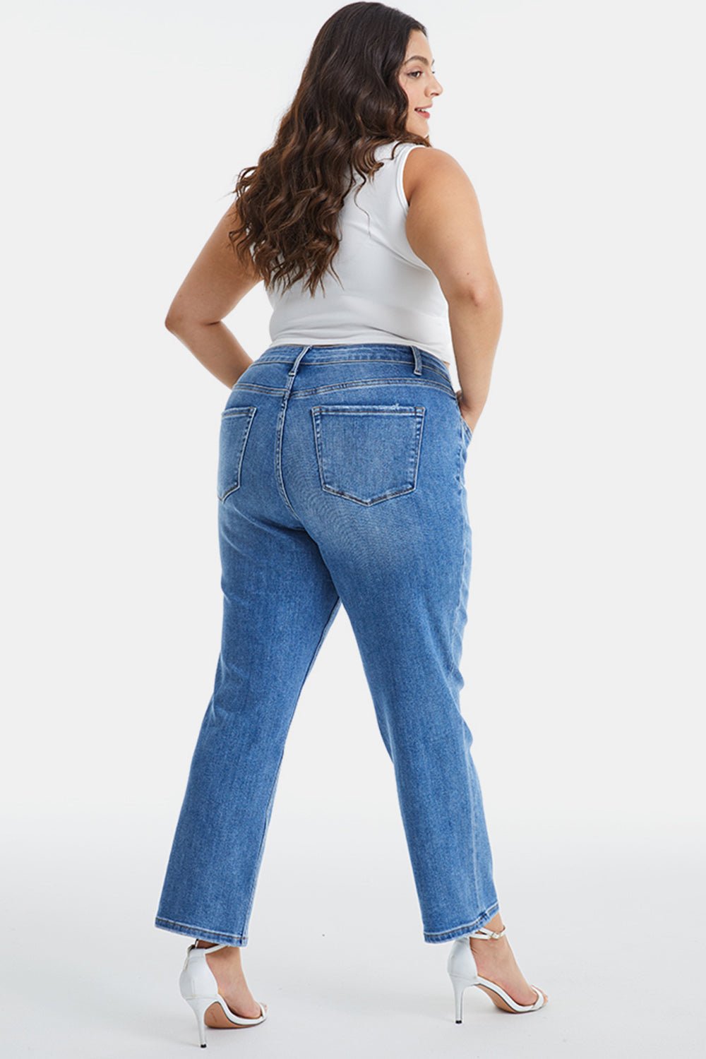 BAYEAS Full Size High Waist Raw Hem Straight Jeans - Runway Regalia