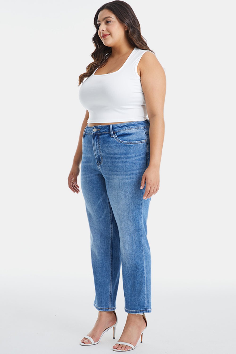 BAYEAS Full Size High Waist Raw Hem Straight Jeans - Runway Regalia