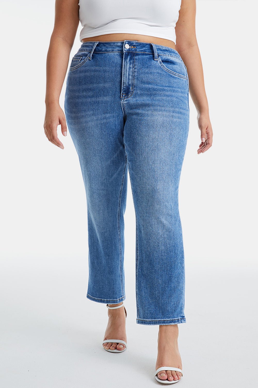 BAYEAS Full Size High Waist Raw Hem Straight Jeans - Runway Regalia