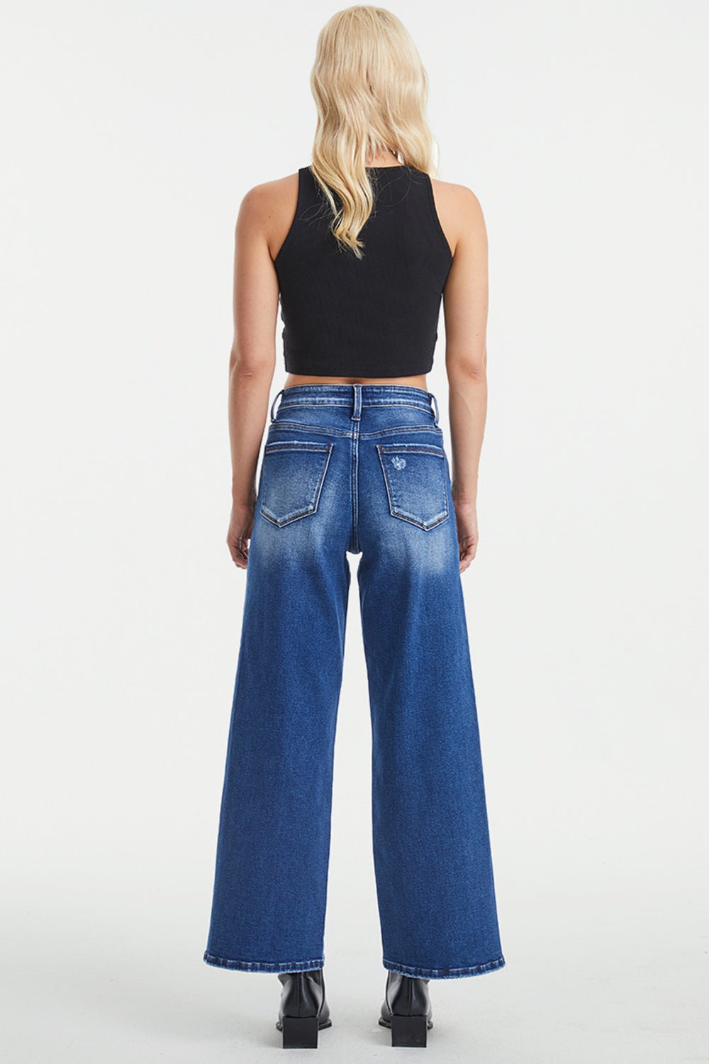 BAYEAS Full Size High Waist Two - Tones Patched Wide Leg Jeans - Runway Regalia