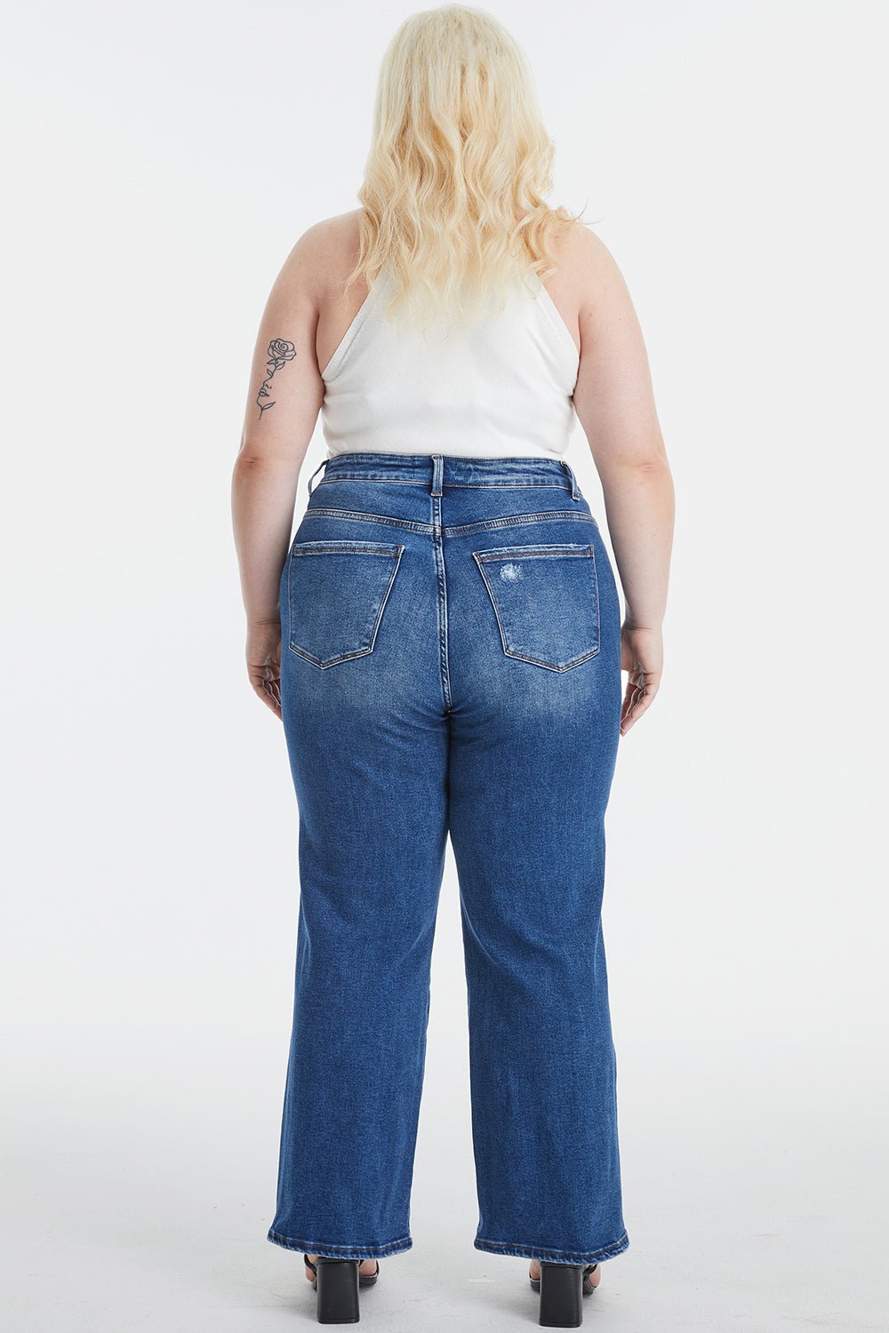 BAYEAS Full Size High Waist Two - Tones Patched Wide Leg Jeans - Runway Regalia