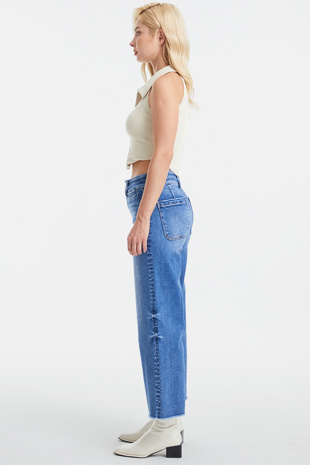 BAYEAS Full Size Raw Hem High Waist Wide Leg Jeans - Runway Regalia