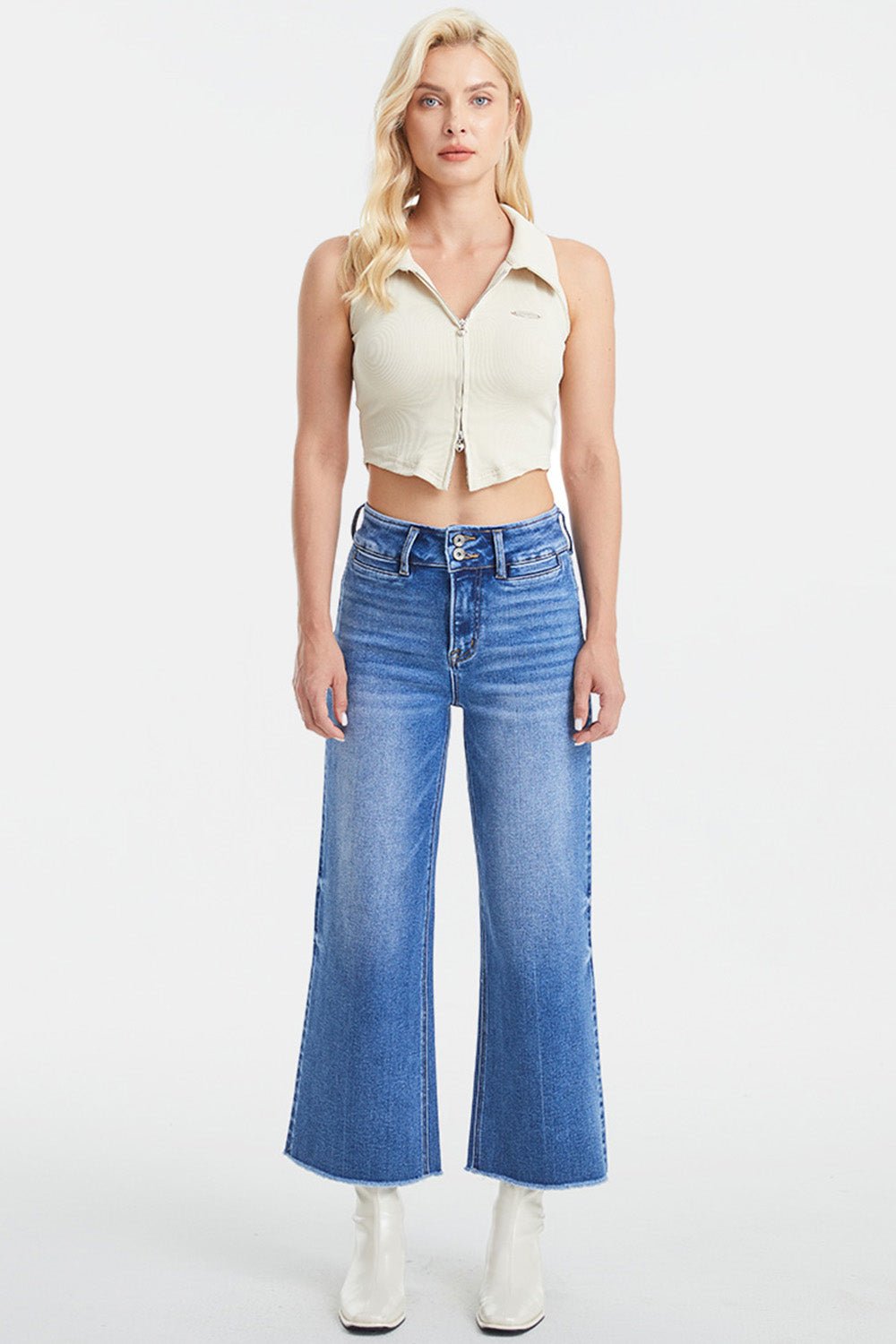 BAYEAS Full Size Raw Hem High Waist Wide Leg Jeans - Runway Regalia