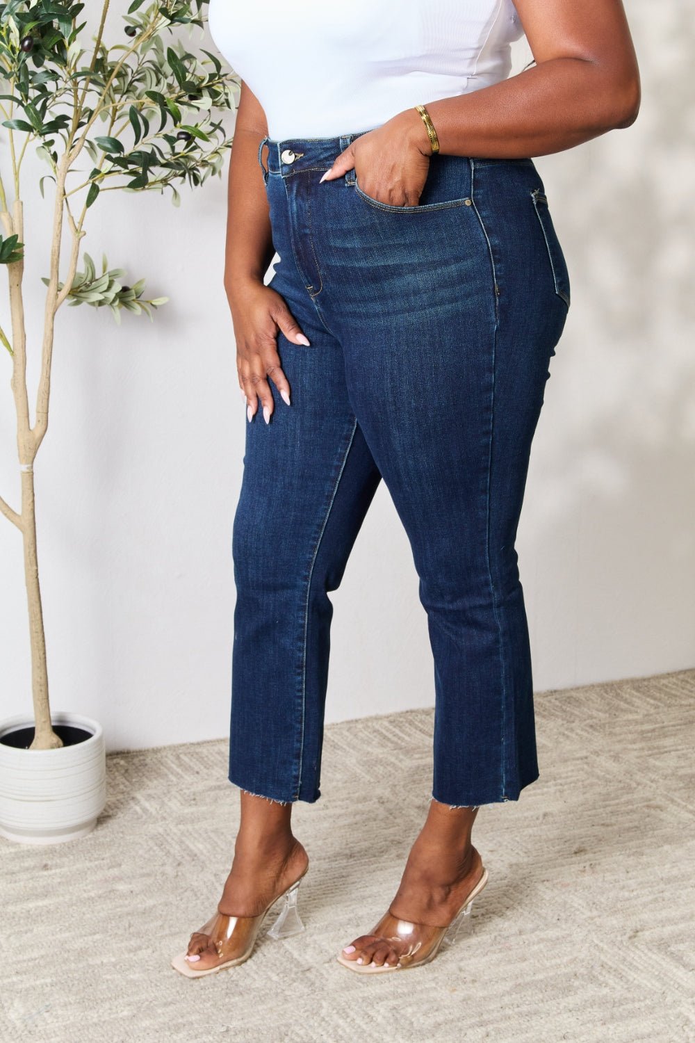 BAYEAS Full Size Raw Hem Straight Jeans - Runway Regalia