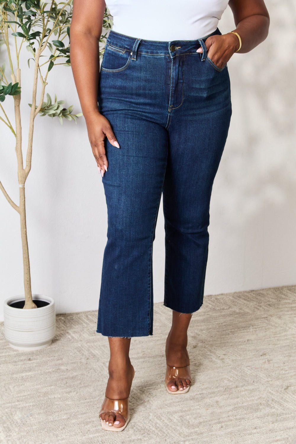 BAYEAS Full Size Raw Hem Straight Jeans - Runway Regalia