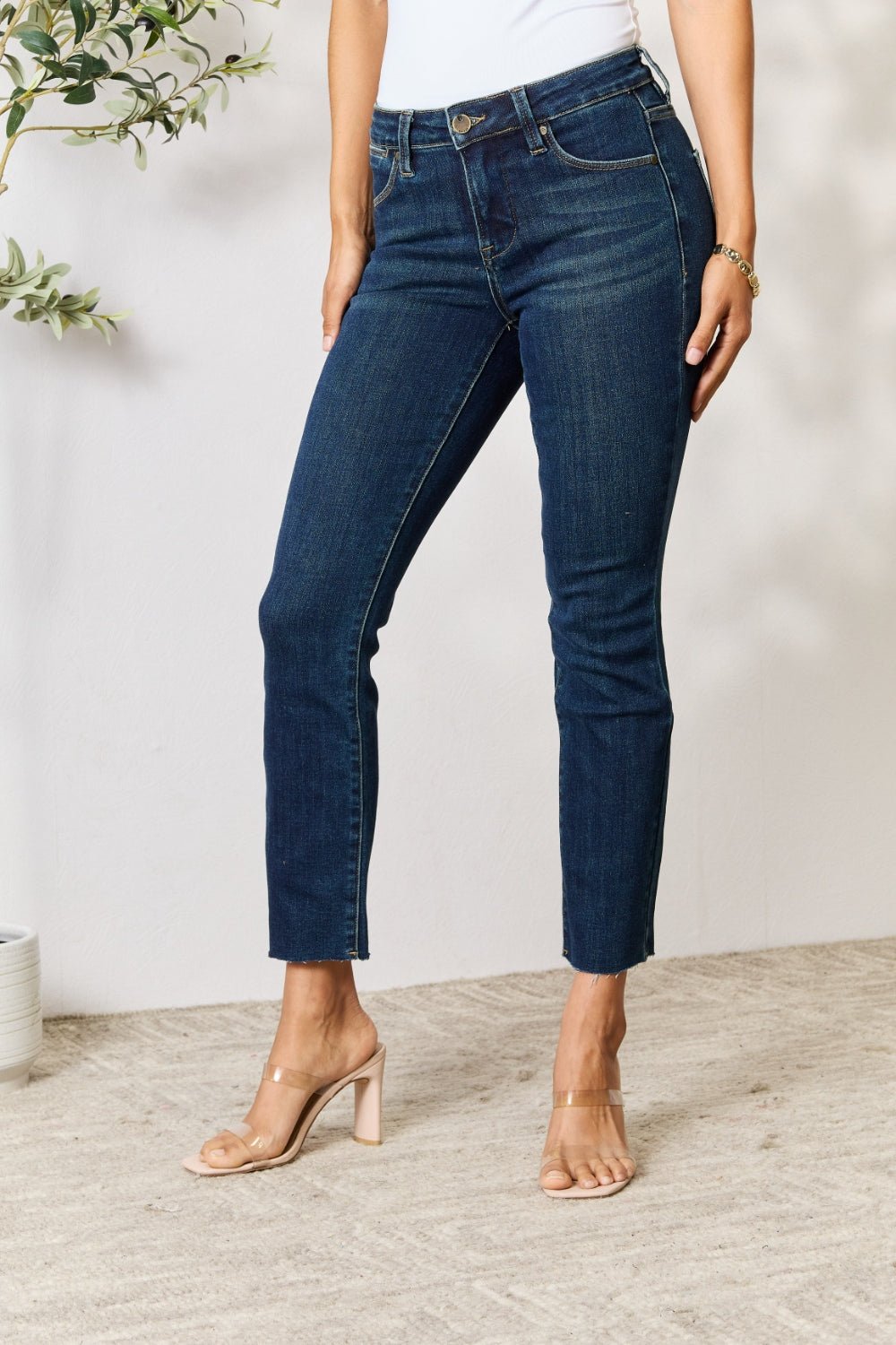 BAYEAS Full Size Raw Hem Straight Jeans - Runway Regalia